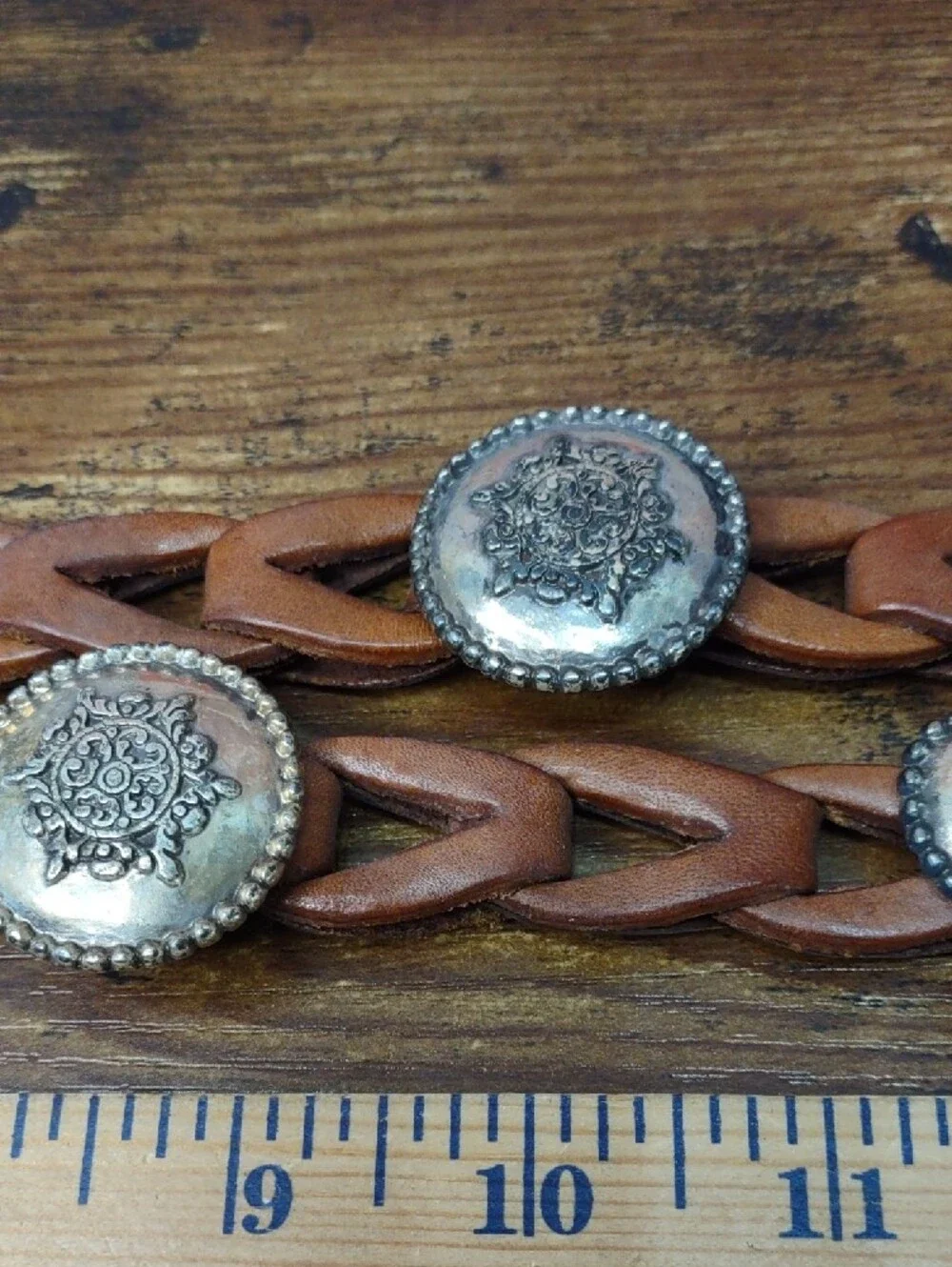 Brighton Linked Leather Belt with Silver Conchos